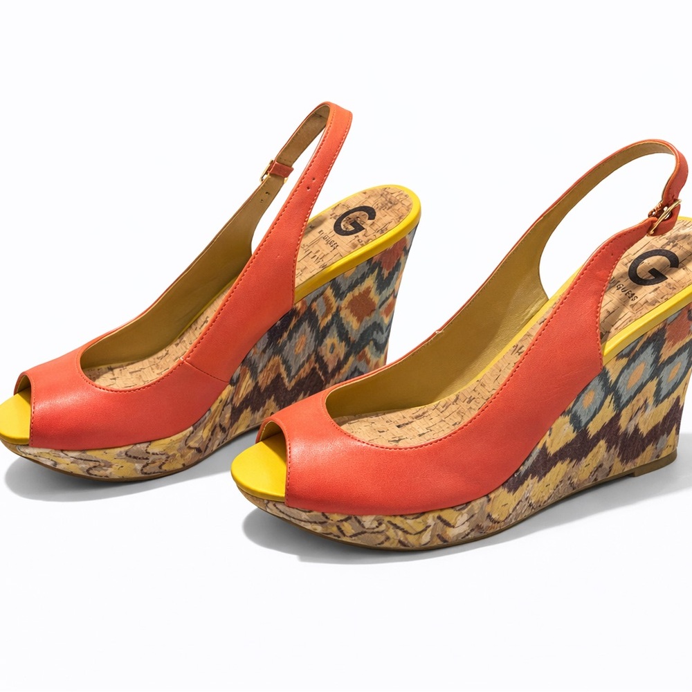 Guess Orange and Yellow Slingback Heels
